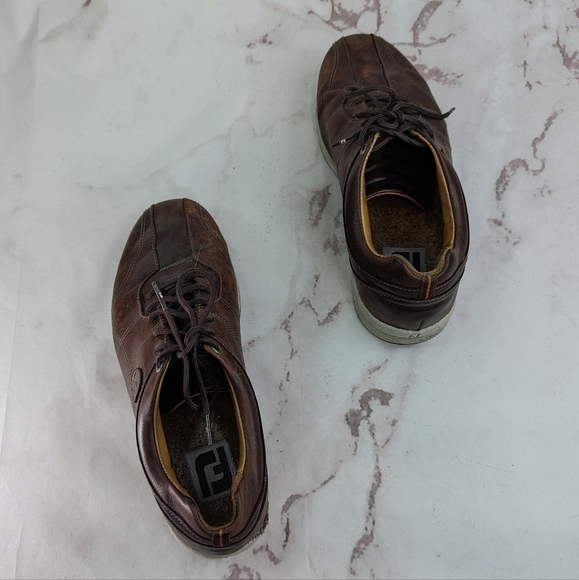 Foot Joy Golf Shoe Men 9 Versaluxe Brown Leather Spikeless Lace Up Cork 57253 FJ - Picture 12 of 14